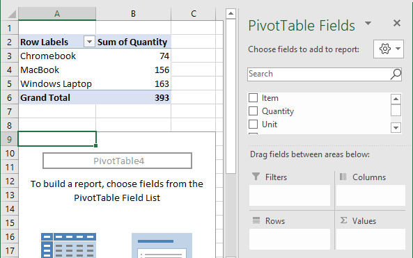 Build Pivot Table Report Using PivotTable Fields List