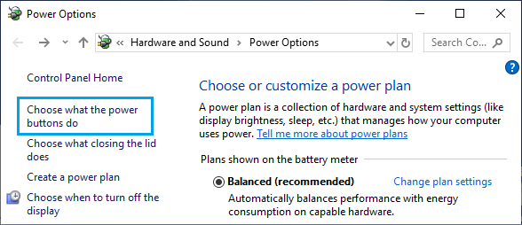 Wählen Sie In Der Systemsteuerung Die Option Funktion Der Netzschalter