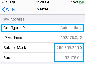 configure ip address option on iphone