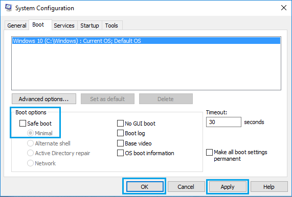 Turn OFF Safe Mode in Windows 10 Using System Configuration App