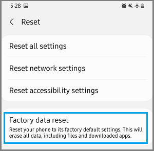 Factory Data Reset Option in Android