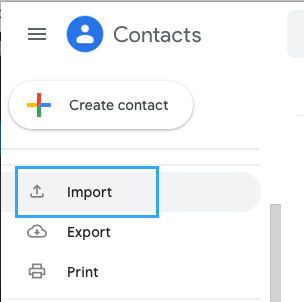 Import Option in Gmail Contacts App