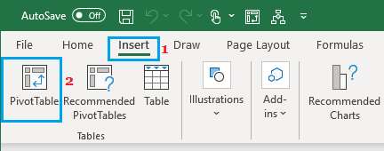Insert Pivot Table Option in Excel