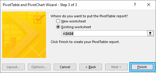 Create Pivot Table in Existing Worksheet