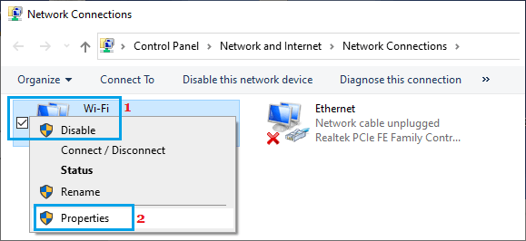 Network Connection Options in Windows