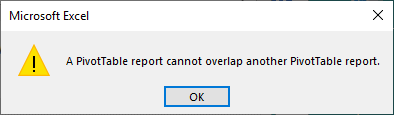 Pivot Table Report Overlap Warning