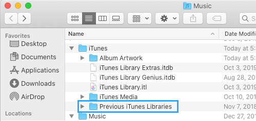 Previous iTunes Libraries Folder in Windows