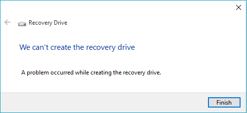 Can't Create Recovery Drive Pop-Up