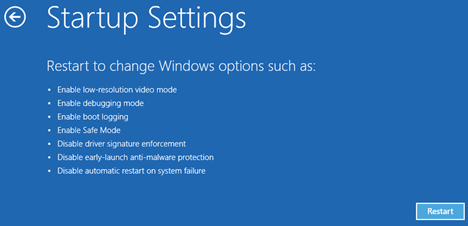 Windows Startup Settings Screen