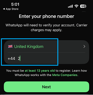 Select Country And Enter Phone Number