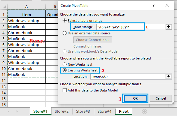 Select Pivot Table Range