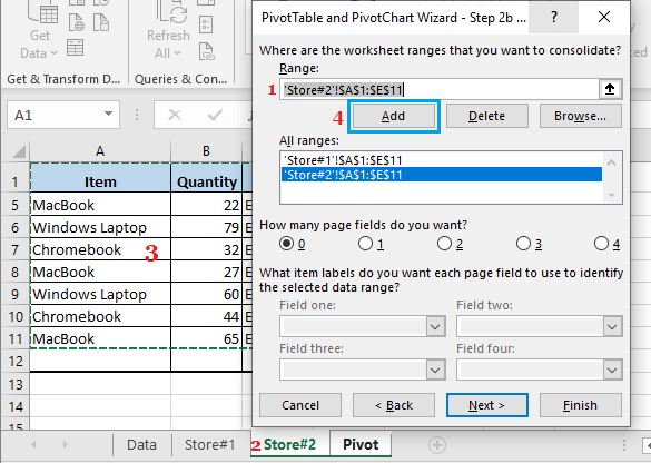 Select Second Data Range For Pivot Table