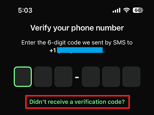 Tap on Didn't receive a verification code