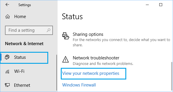 View Network Properties Option in Windows 10