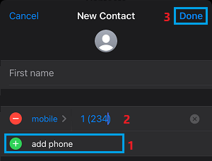 Add Phone Number of Contact to iPhone