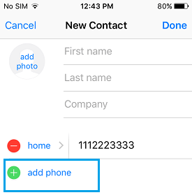 Add Phone Number on iPhone