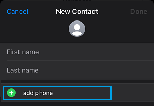 Add Phone Number of Contact Option on iPhone