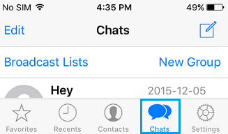 WhatsApp Chats Tab on iPhone