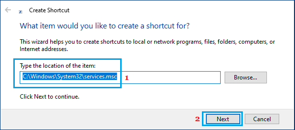 Create Services.msc Shortcut