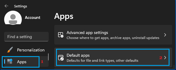 Default Apps Settings Option in Windows