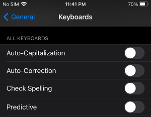 Disable Auto-Correction and other Keayboard Features on iPhone