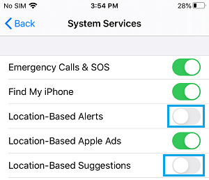 Disable Location Based Alerts on iPhone
