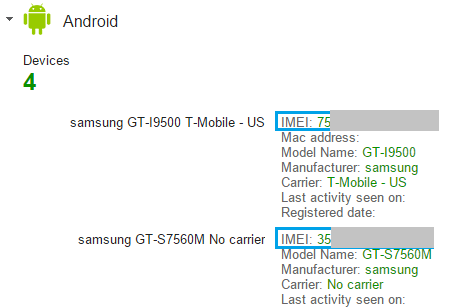 IMEI Number From Google Account