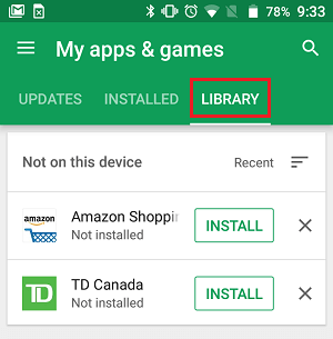 Library Tab in Google Play Store