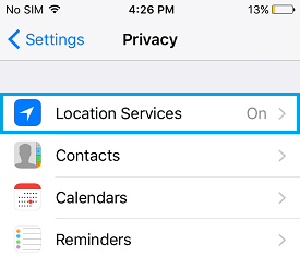 Location Services option on iPhone Privacy Screen