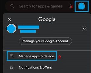 Manage Apps & Device Option on Google Play Store