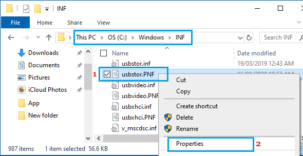 Open usbstor.PNF Properties