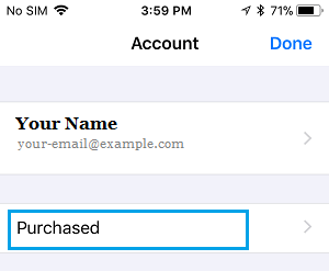 Purchased Option on App Store Account Screen on iPhone