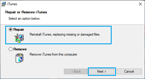 Repair iTunes on Windows PC