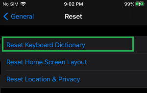Reset Keyboard Dictionary Option on iPhone