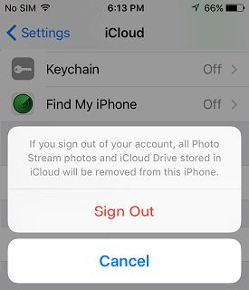 Confirm Sign Out of iCloud