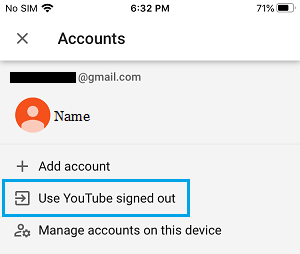 Use YouTube Signed Out Option on iPhone