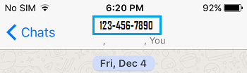 WhatsApp Contact Number on iPhone