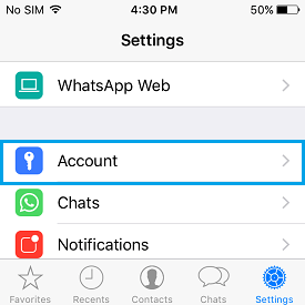 Account Tab on WhatsApp Settings Screen
