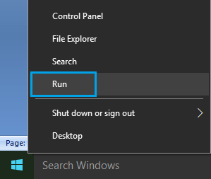 Run Command Option in Windows 10 