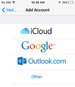 Choose Account Type Option on iPhone