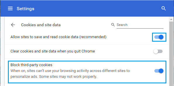 Block Third Party Cookies in Chrome