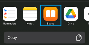 Share With Books Option in Safari Browser on iPhone