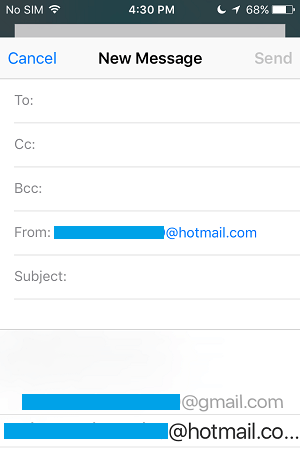 Choose Email Account to Send Email From Option On iPhone