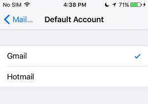 Choose Default Account on iPhone