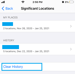 Clear Significant Locations History on iPhone