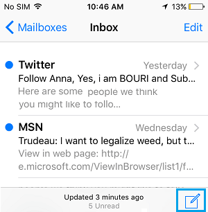 Compose New Email Icon on iPhone