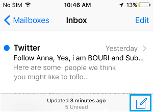Compose New Email Icon on iPhone