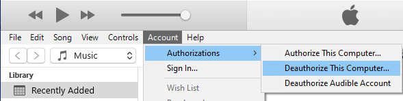 Deauthorize Windows Computer in iTunes