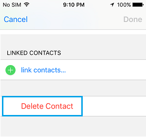 Delete Contact Option on iPhone