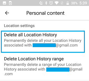 Delete All Location History Option in Google Account Android